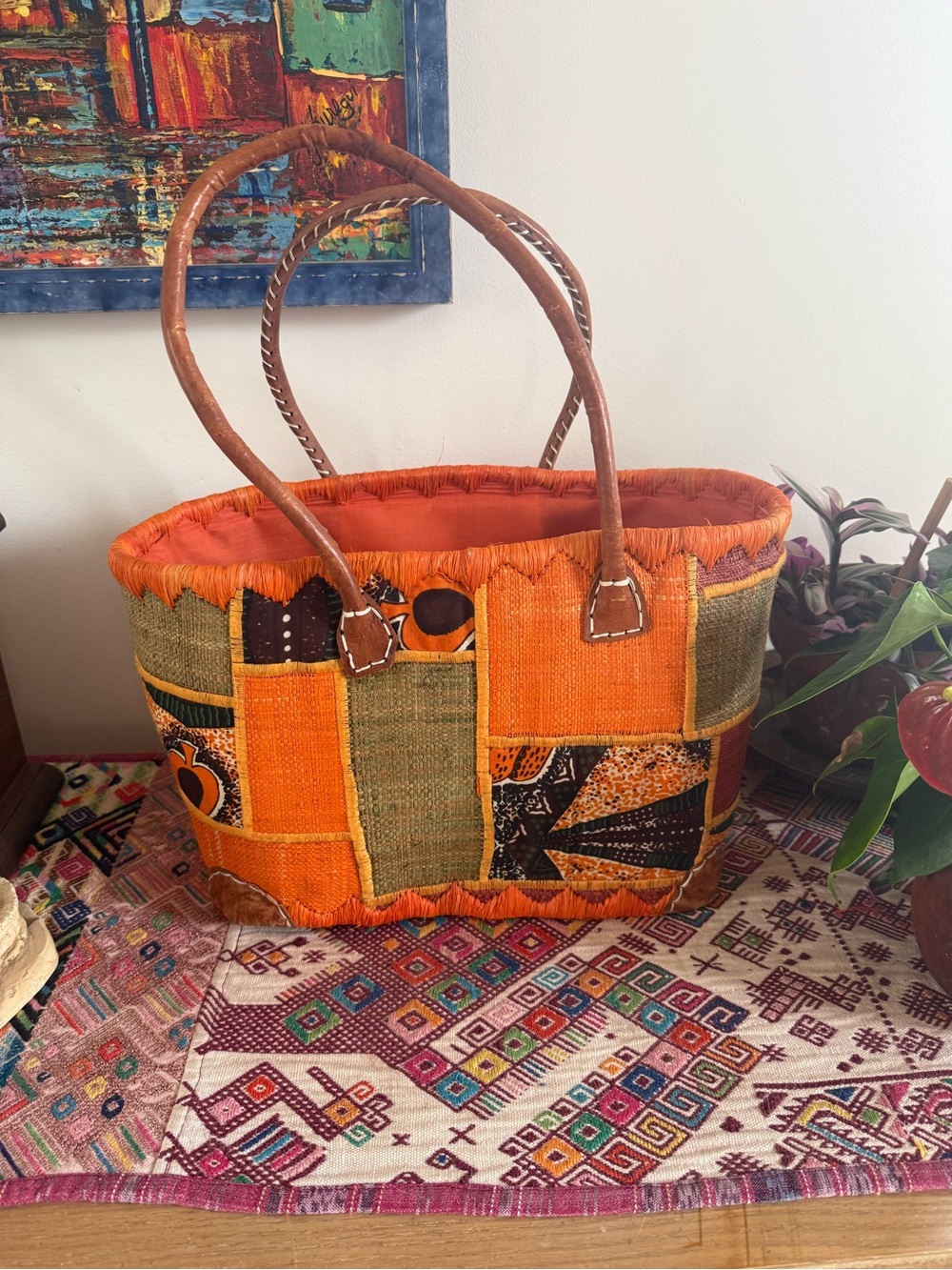 Handcrafted Orange Patchwork Tote Bag